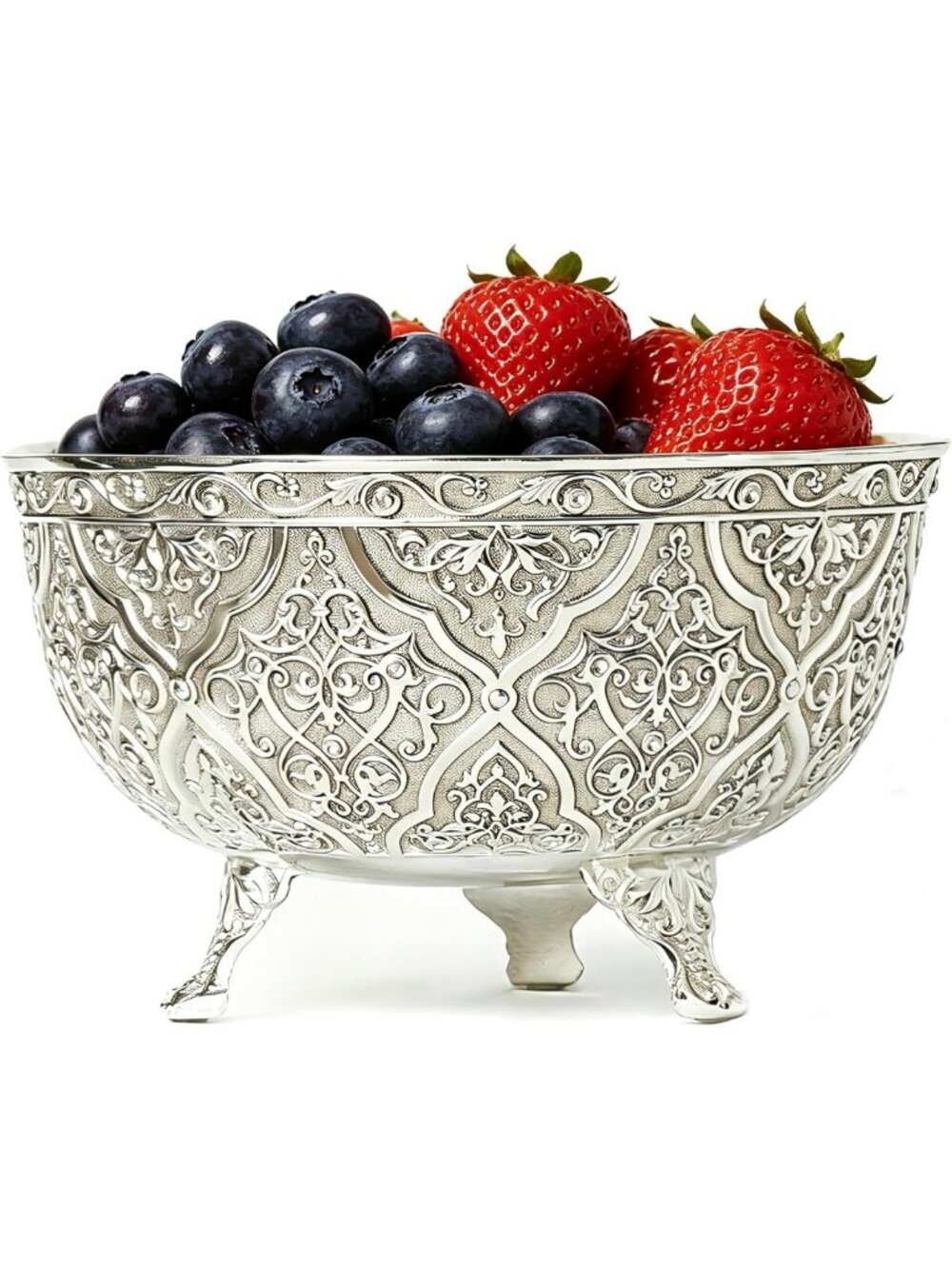 Vintage 7-Inch Medieval Silver Embossed Pedestal Bowl - Multi-Use Home Decor